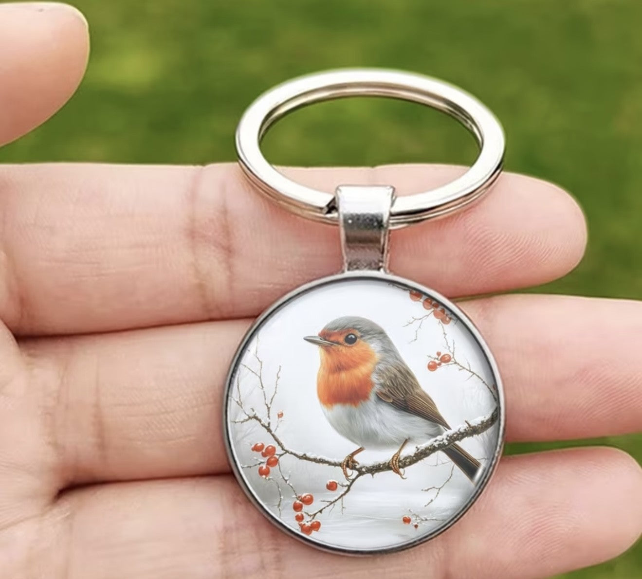 Silver Dome Robin Keyring