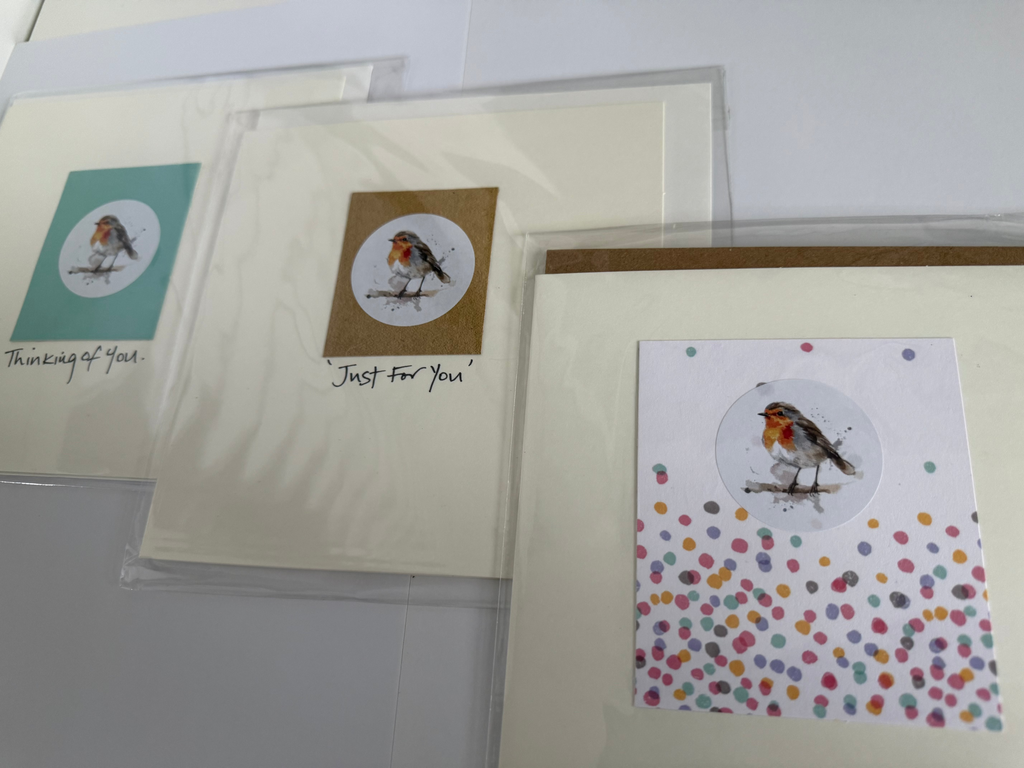 White Robin Greetings Cards