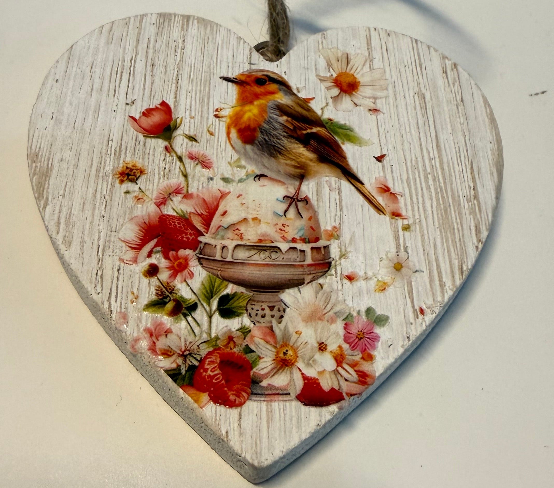 Robin White Wooden Heart
