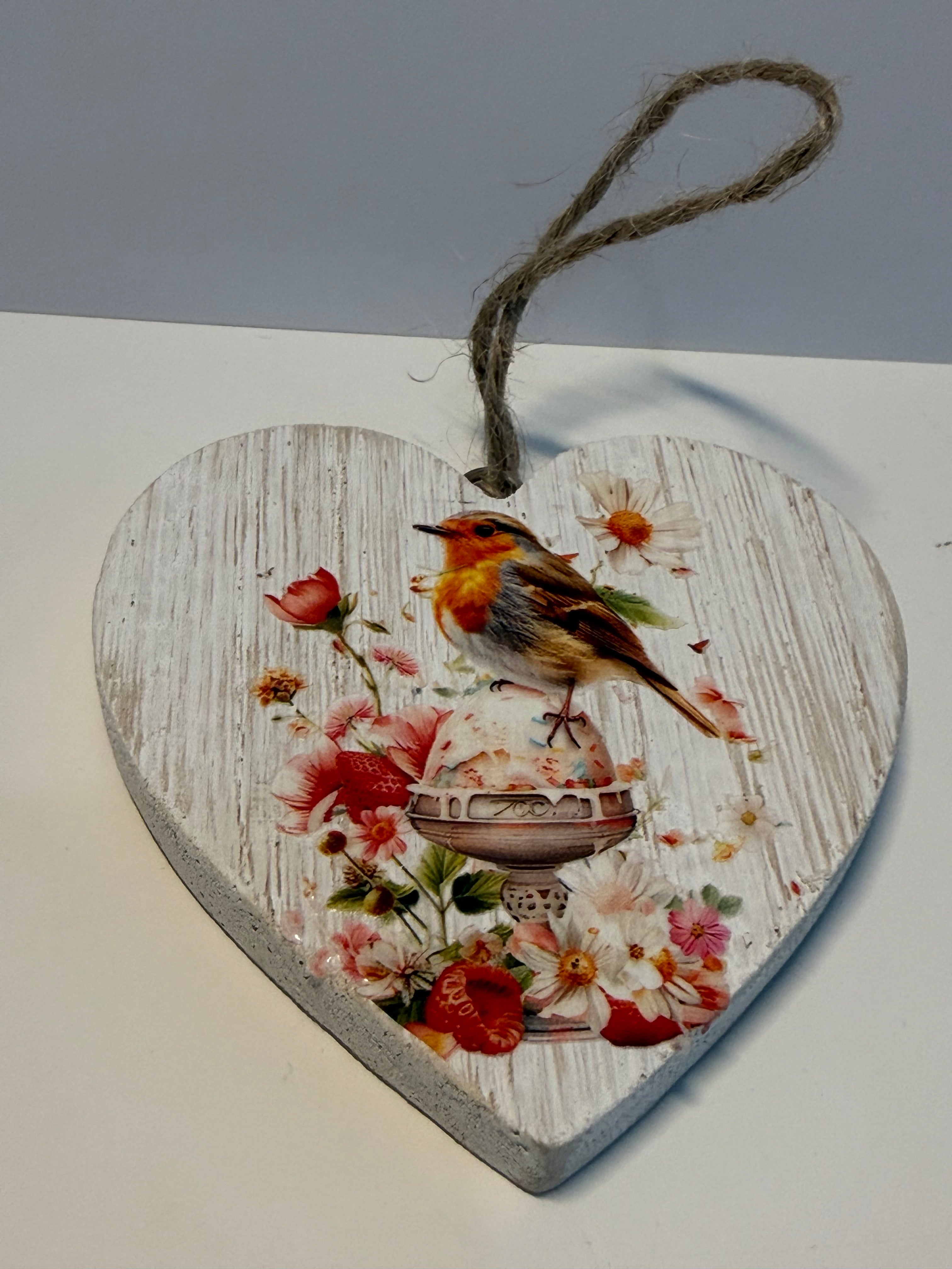 Robin White Wooden Heart