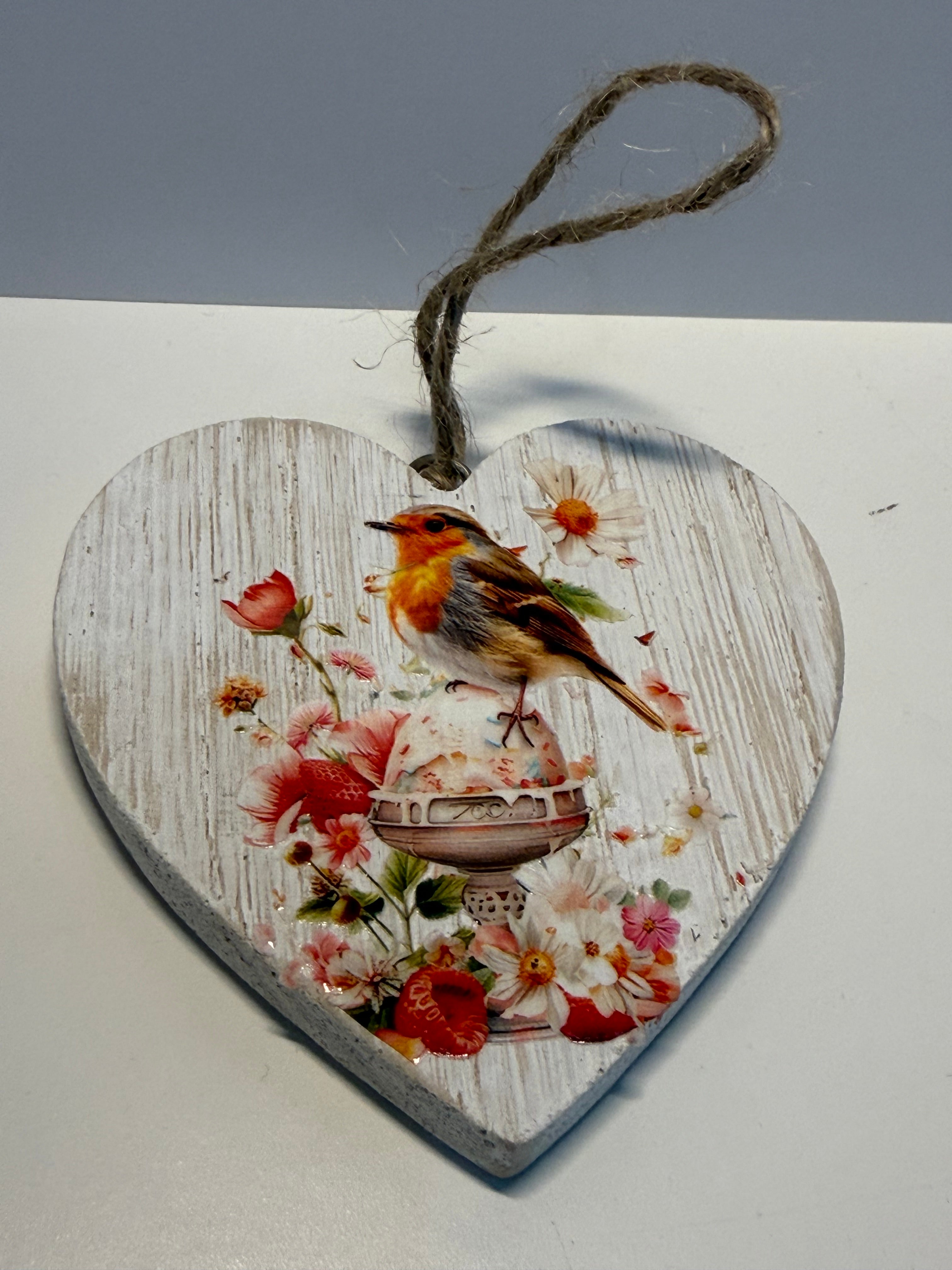 Robin White Wooden Heart