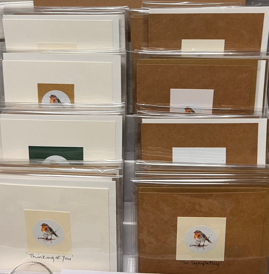 White Robin Greetings Cards